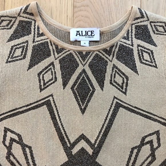 ALICE BY TEMPERLY “Ritz” Art Deco Beige & Bronze Shimmer Geometric Print Dress M - Picture 5 of 14